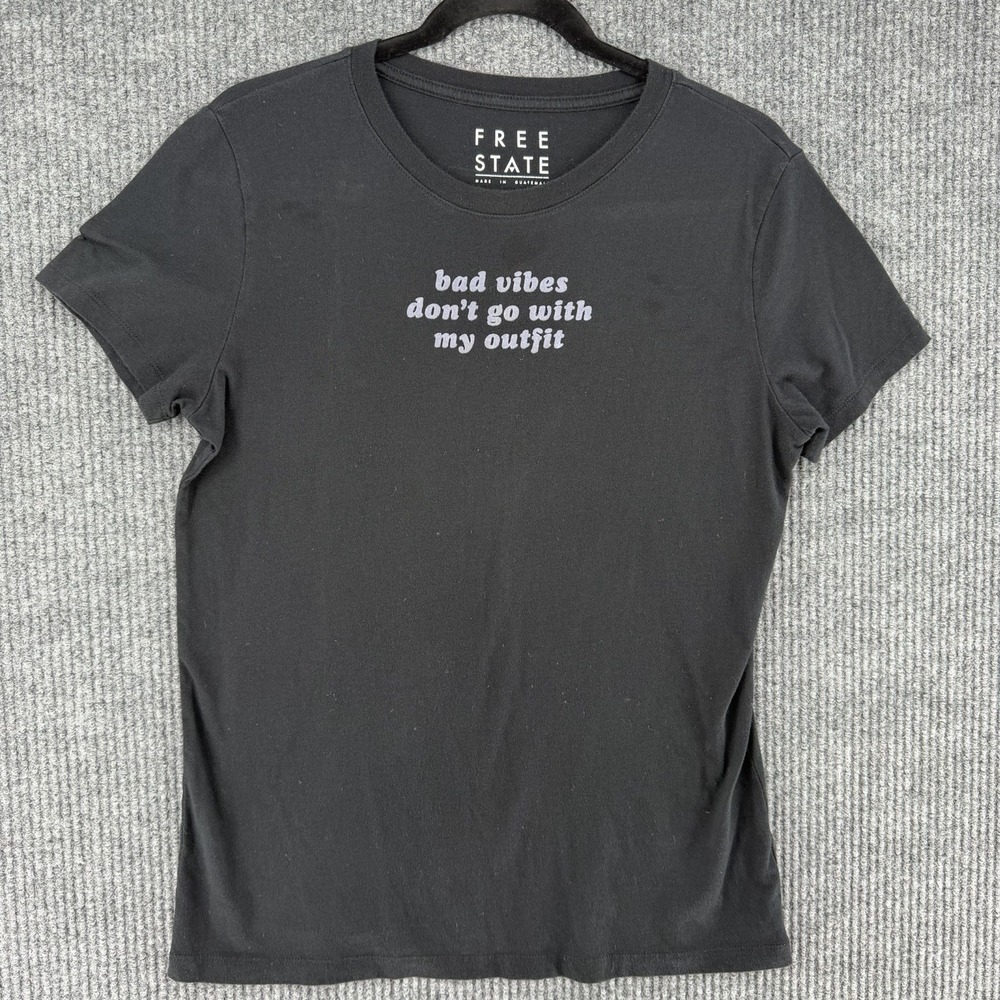 Free State baby tee womens XL black cap sleeve shirt Brat bad vibes outfit Y2K